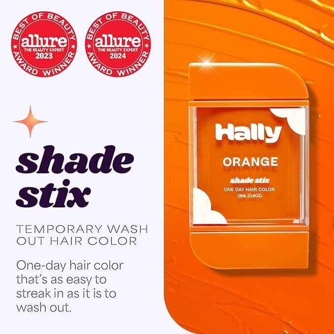 Hally Hair Temporary Hair Color, Shade Stix (Orange) - Hair Makeup Accessories for Kids, Teens & Adults - 12 ml Washable Hair Chalk & Dye for Festivals, Sporting Events & Parties