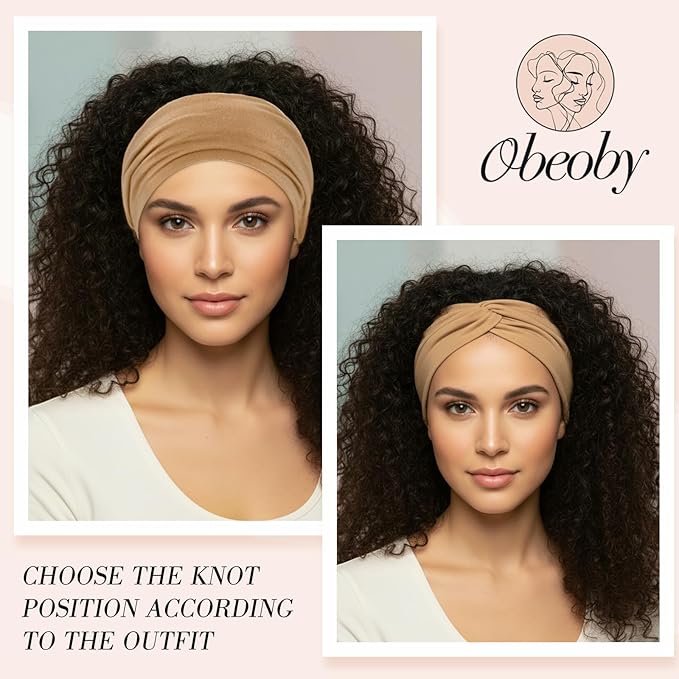 obeoby 6 Pcs Wide Headbands for Women, Multicolor Twisted Hair Bands Large African Wide Hair Wrap Non Slip