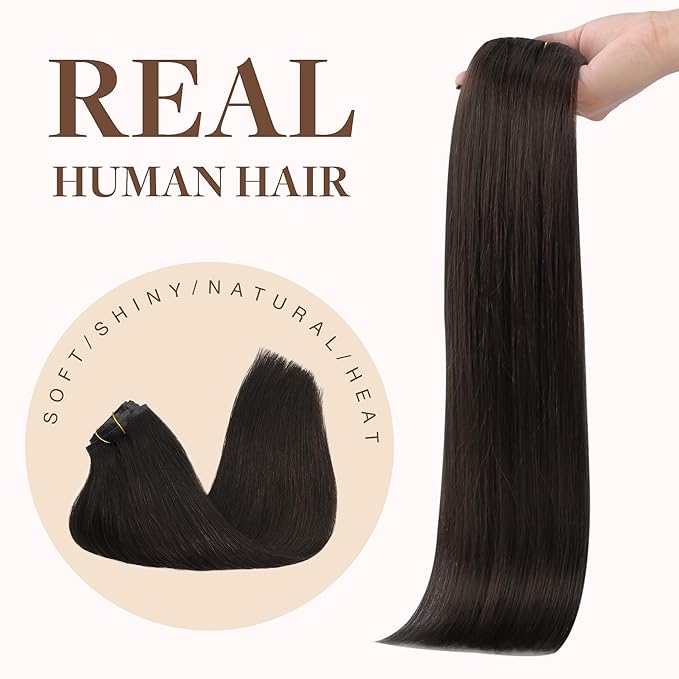 GOO GOO Clip in Hair Extensions Real Human Hair, Remy Human Hair Extensions Clip ins for Women, Natural Human Hair, 22inch 200g 9Pcs, #2 Dark Brown