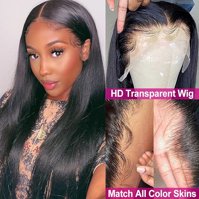 Hermosa HD Transparent 13x4 Lace Front Human Hair Wigs Pre Plucked with Baby Hair 12A 220% Density HD Straight HD Lace Front Wigs Human Hair for Women Natural Hairline Natural Color 22 inch