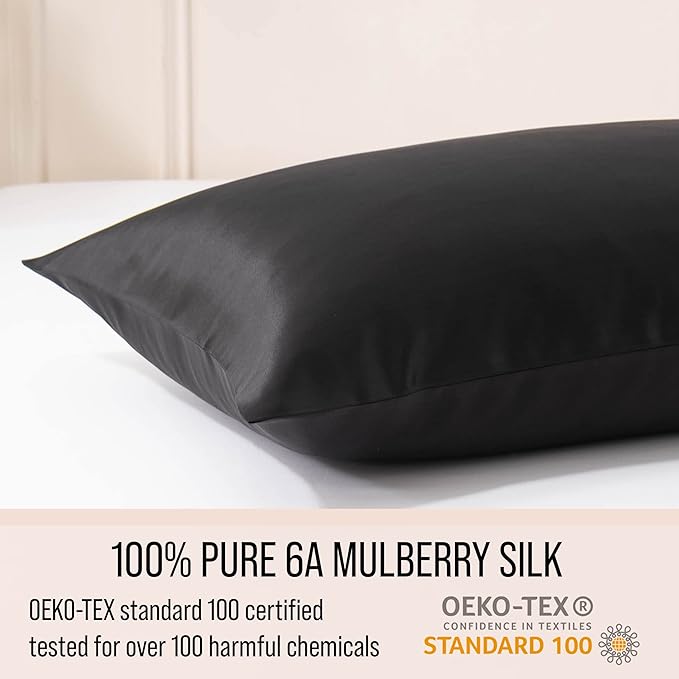 Bella Coterie Luxury Silk Pillowcase for Hair and Skin | 30 Momme | 100% Pure 6A Mulberry Silk | Super Soft | Perfectly Plush [Queen, Jet Black]