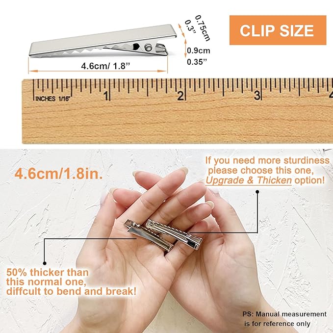 HiJeaton 90Pcs Alligator Hair Clips for Bow Making, 4.6cm/1.8" Metal Gator Clips, Large Plain DIY Supplies for Crafts and Hairdresser
