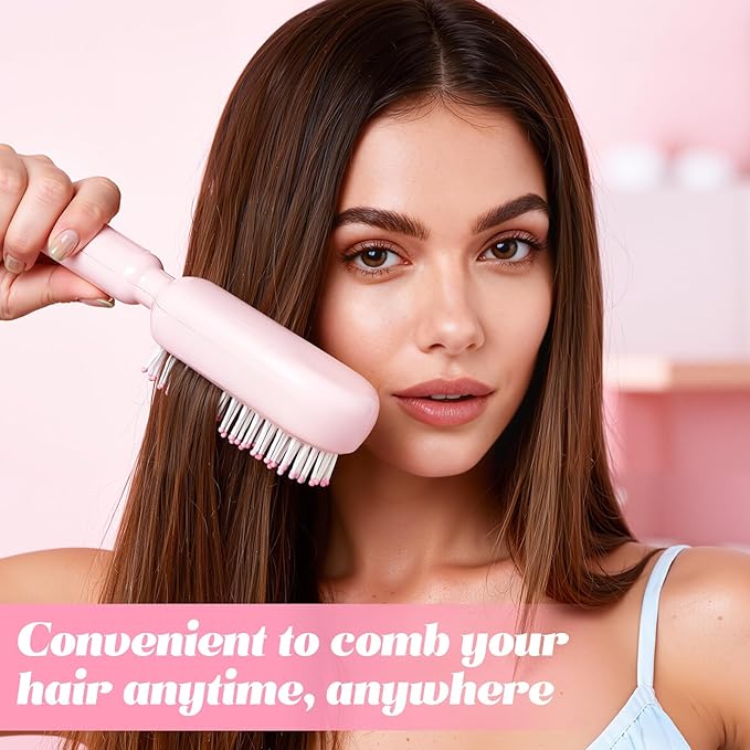 Self Cleaning Hair Brush, Retractable Cushion Massage Comb,Air Cushion Comb,Easy Clean,One-pull Clean Anti Static Brushs, Hairs Styling Tools for All Hairs Types (Pink)