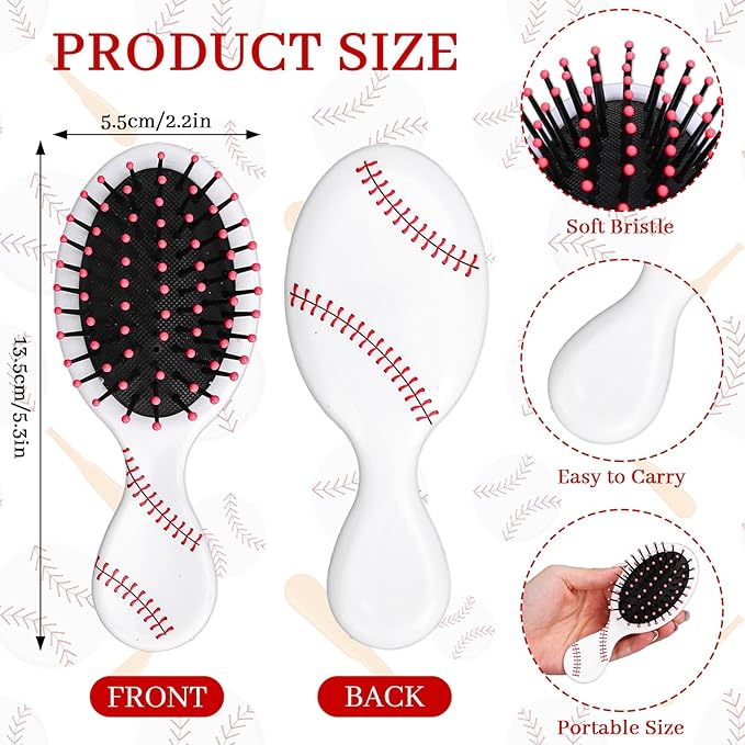 16Pcs Baseball Mini Detangler Brushes Sports Theme Mini Travel Hair Brush Soft Flexible Bristles Plastic Brush for Baseball Team Gift Sport Party Favors