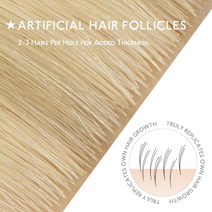 WENNALIFE Invisi Edge Tape in Hair Extensions Human Hair, 16 Inch 25g 10pcs Light Blonde Highlighted Golden Blonde Invisible Luxury Remy Hair Extensions Natural Seamless Injected Straight Extensiones