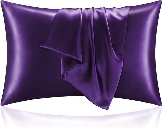 BEDELITE Satin Pillowcase with Zipper, Plum Purple King Size Pillow Cases Set of 2, Super Soft and Cooling Similar to Silk Pillow Cases, Gift for Women Men(20x36 Inches)