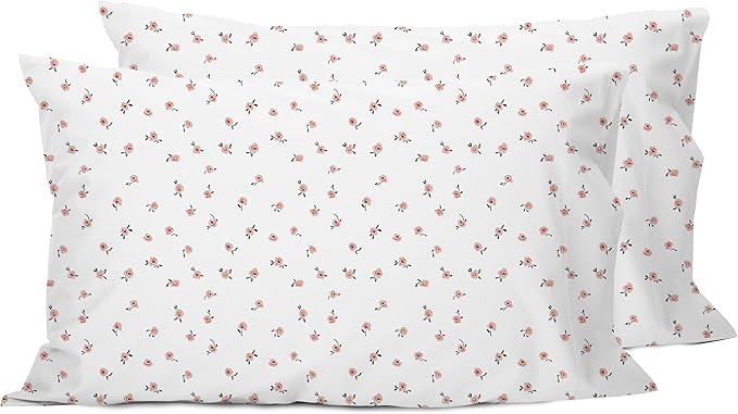 Sunflower King Pillowcases Set of 2, 100% Cotton King Size Pillow Cases 2, 20×40 inches Pink Posy, Soft and Breathable