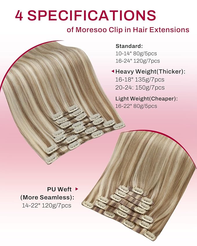 Moresoo Clip in Hair Extensions Light Brown with Platinum Blonde Hair Extensions Clip ins Long And Straight Brown Brown with Blonde to Add Highlights 135g/7pcs 18inch