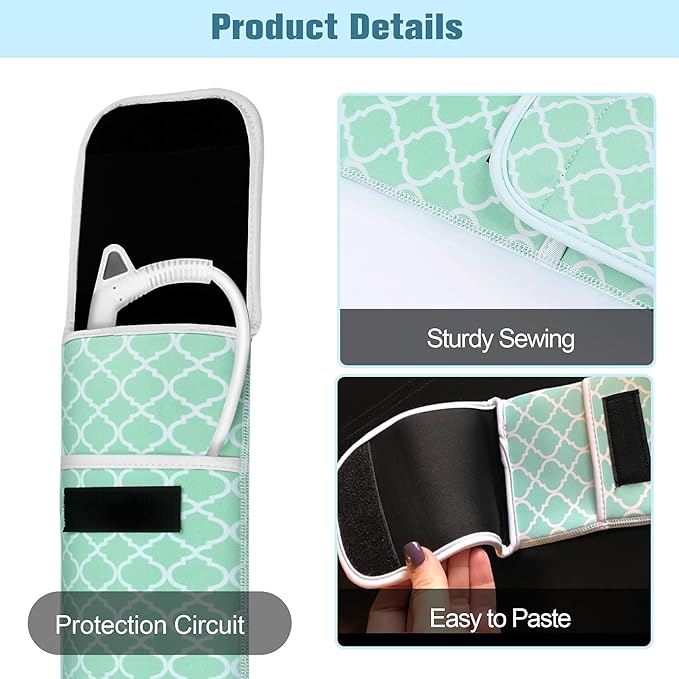 Women's Heat Resistant Neoprene Curling Iron Holder Flat Iron Curling Wand Travel Storage Cover Case Bag Pouch -Water-Resistant (Green-1)