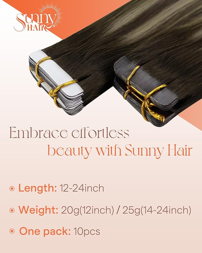 Sunny Tape in Hair Extensions Human Hair Dark Brown Balayage Blonde Hair Extensions Real Human Hair Tape ins 16 Inch Tape in Extensions 20Pcs 50g