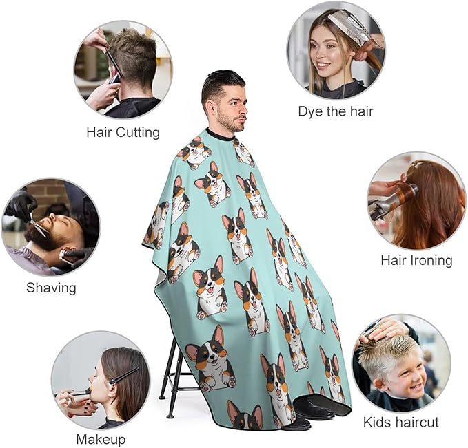 Extra Long Hair Cutting Salon Cape, Haircut Apron Cute Corgi Dog Hair Cutting Cloak for Hair Dye