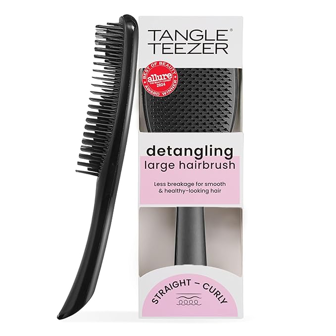 Tangle Teezer Large Ultimate Detangler Hairbrush for Wet & Dry Hair, Eliminates Knots & Reduces Breakage for Long, Thick, & Curly Hair Types, Black Gloss