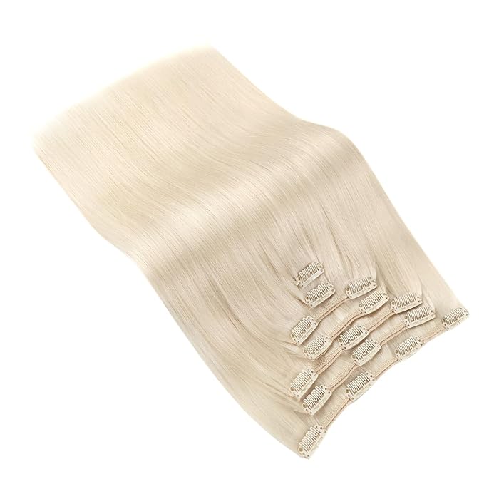 Ve Sunny Clip in Human Hair Extensions Blonde Clip in Hair Extensions, Real Hair Extensions Clip in Human Hair, Long Straight Hair Extensions Clip ins 24inch 7pcs 120g