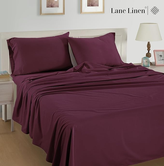 Lane Linen 100% Organic Cotton King Size Pillow Cases Set of 2 - 20"x36" Windsor Wine