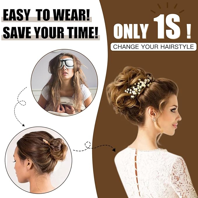 HMD Tousled Updo Messy Bun Hair Piece Hair Extension Ponytail With Elastic Rubber Band Updo Bun Synthetic Hairpieces for Women