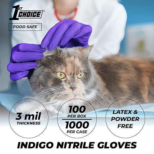 1st Choice Nitrile Disposable Gloves, 3 Mil Indigo Nitrile Gloves XL 2 Boxes of 100 Medical Exam Gloves Disposable Latex Free