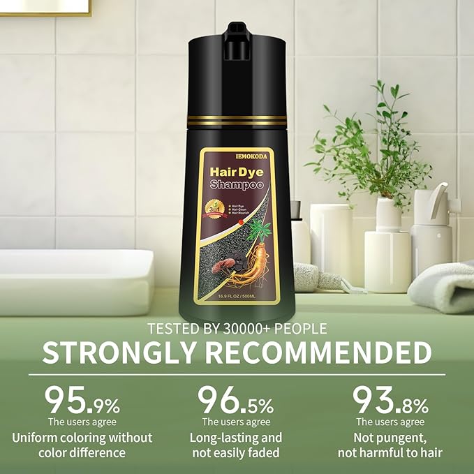 Dark Brown 3 in 1 Hair Dye Shampoo for Gray Hair, Instant Natural Hair Color Shampoo, Gifts for Men Women 500ML