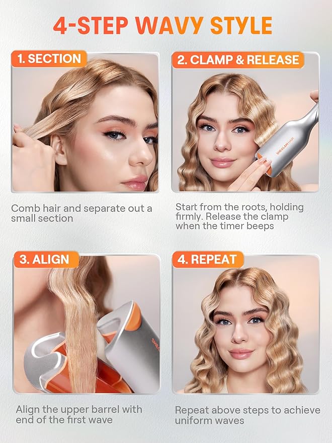 SHEGLAM Hair Beach Babe Hair Waver 2 Barrel Crimper 1 Inch with Smart Timer & Adjustable Temps Dual Voltage, Anti-Scald, Easy to Use