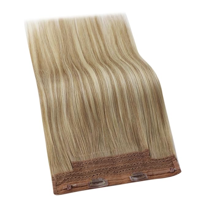 YoungSee Wire Hair Extensions Light Brown Wire Hair Extensions Real Human Hair Light Brown Mix Platinum Blonde Human Hair Fish Line Extensions for Women 70G 12Inch