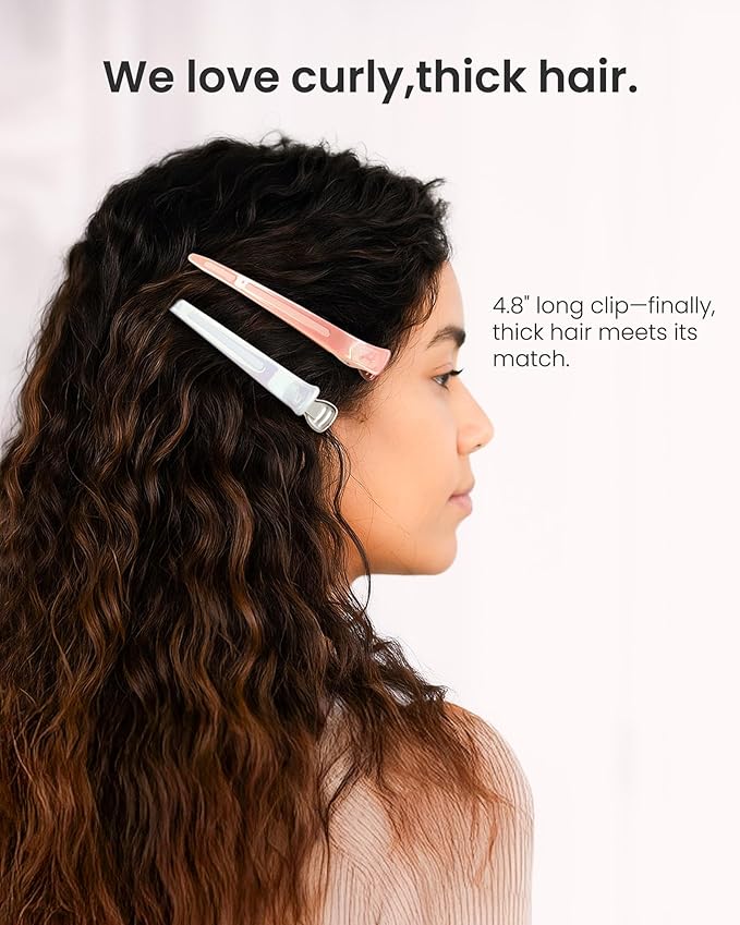 AIMIKE Extended Sectioning Hair Clips w/Built-in Silicone Band, 4.8" No-Crease Non-Slip Hair Styling Clips for Thick, Curly Hair – Blow Drying,Hair Rollers, Rust-Free –6 Pack, OpalShell Duckbill Clips