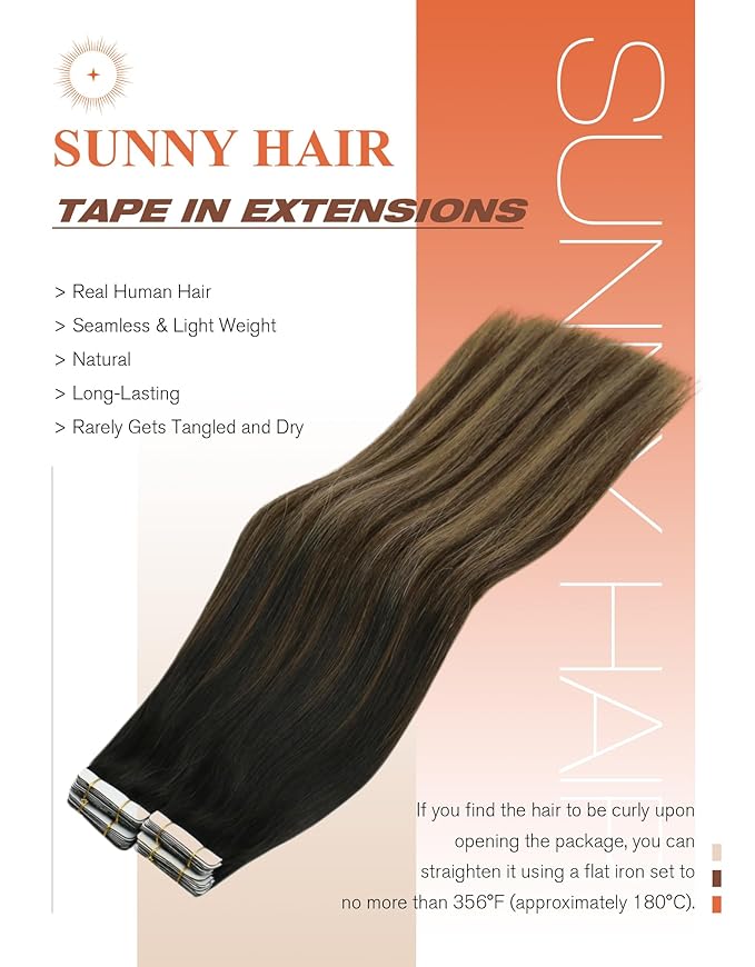 Sunny Hair Tape in Hair Extensions Human Hair, 18 Inch 40Pcs Remy Tape in Extensions Black Balayage Brown Ombre Ash Blonde Hair Extensions Tape in 100g