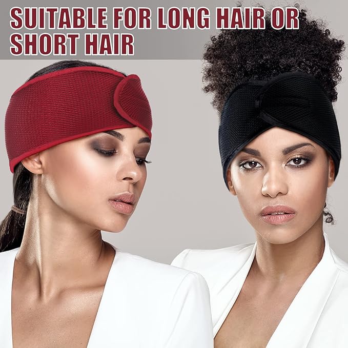 Haysandy Mesh Hair Wraps for Women - 4 Pieces Headbands for Sleeping, Face Wash, Makeup (Black, Wine Red)