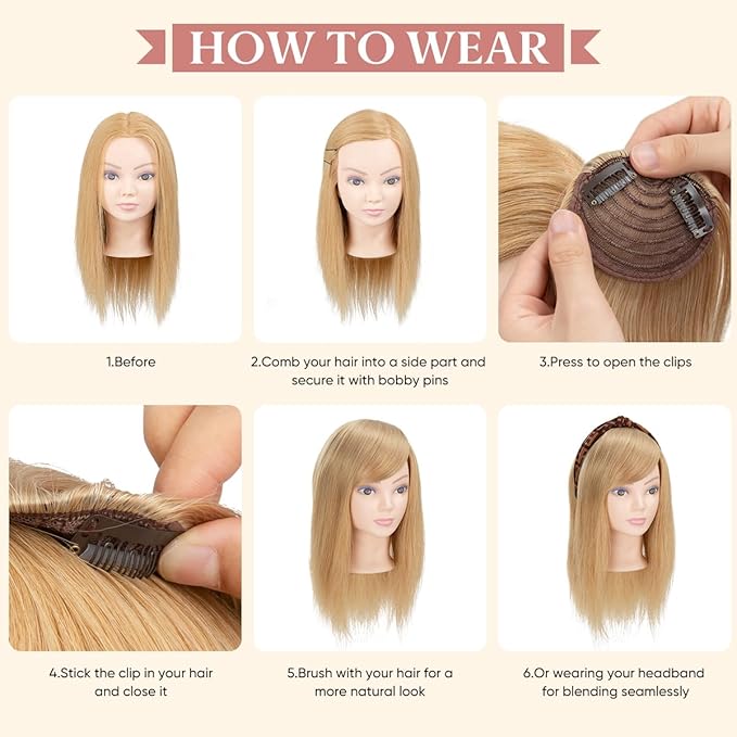 SARLA Straight Side Bangs Extension Clip in Synthetic Hair Pieces for Women Ash Medium Brown/Ash Blonde