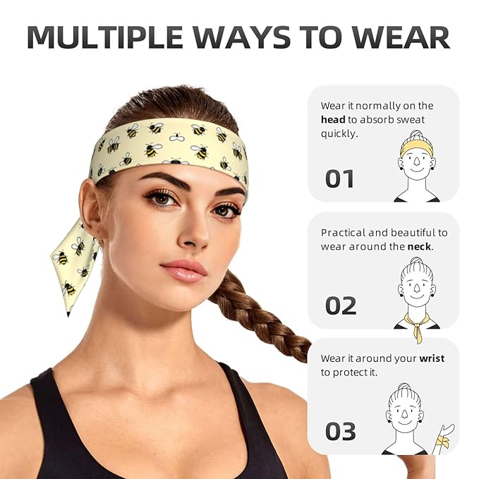 Men Women Novelty Sports Sweat Bands Hair Accessories for Sports Workout Shower, Elastic Multi Style Cute Bee Pattern Hair Band Headdress