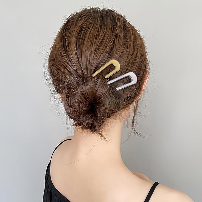 6Pcs Metal French Hair Pins for Women U Shape Sticks 3.9 Inch Vintage Fork for Hairstyle Accessories(Gold/Silver)