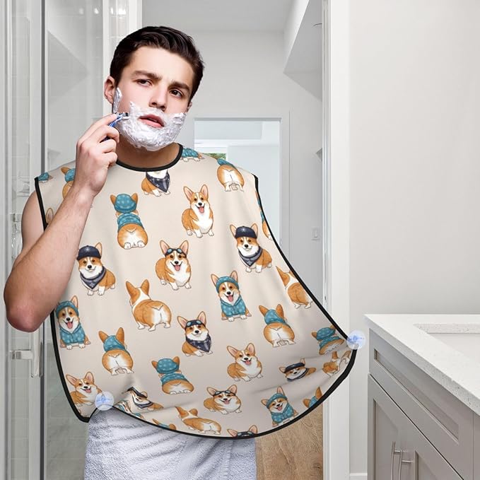 Waterproof Grooming Apron, Non-Stick Beard Bib with Suction Cups, for Cute Dogs Funny Welsh Corgi