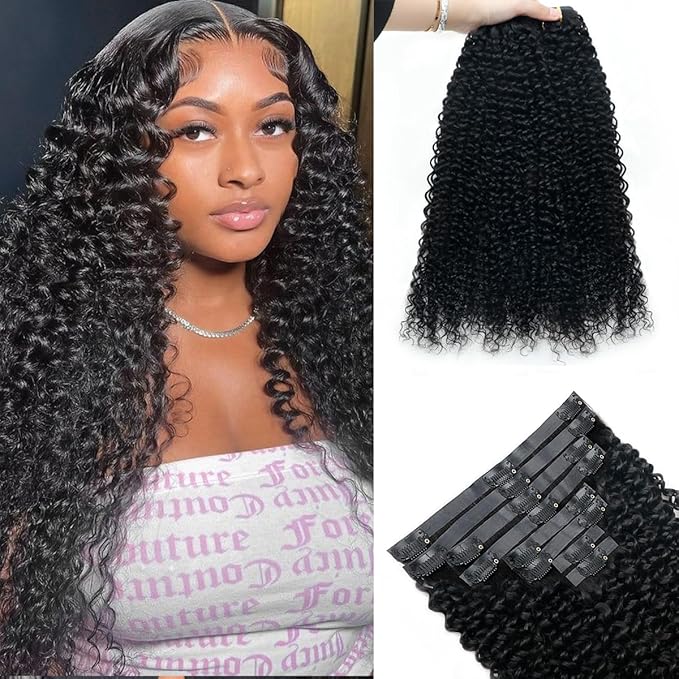 Curly Clip in Hair Extensions Real Human Hair 2 Pack 240g Seamless Clip in Hair Extensions for Women Full Max with 16Pcs PU Skin Weft 22inch Natural Black