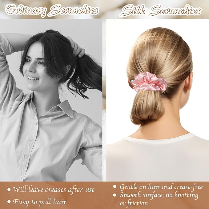 4 Pack 100% Mulberry Silk Scrunchies, Silk Hair Ties No Damage Scrunchies Valentines Gifts for Women Girls