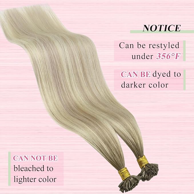 YoungSee U Tip Hair Extensions Human Hair Balayage Ash Blonde with Platinum Blonde Hair Extensions Utips Human Hair Blonde 22In 1G/S 50G