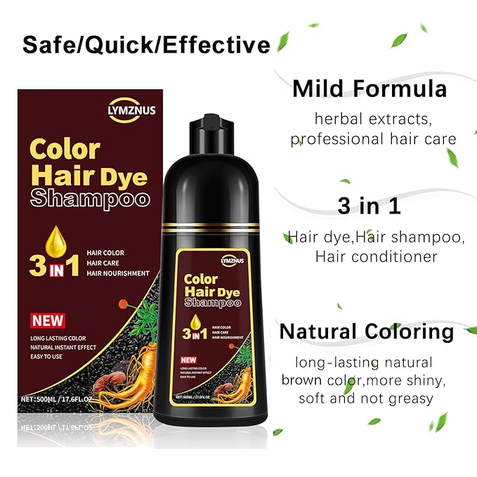 Instant Herbal Blonde Brown Hair Dye Shampoo 3 in 1, Colors in Minutes, Brown Hair Color Shampoo for Men and Women, 500ml