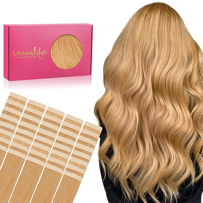 WENNALIFE Tape in Hair Extensions Human Hair, 40pcs 100g 20 inch Strawberry Blonde Hair Extensions Real Human Hair Straight Tape in Extensions Invisible Human Hair Extensions Reusable Real Hair