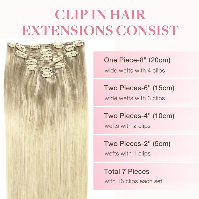 GOO GOO Clip in Hair Extensions Real Human Hair, Remy Human Hair Extensions Clip ins for Women, Natural Human Hair, 26 Inch 180g 7Pcs, 17/22/60 Balayage Ash Blonde to Golden Blonde and Platinum Blonde