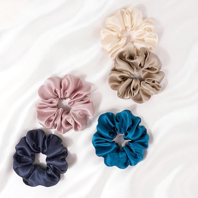 Zenssia Silk Scrunchies for Hair, Mulberry Silk Hair Ties for Women and Girls, No Damage Elastic Ponytail Holders（Black, Champagne, Coffee）