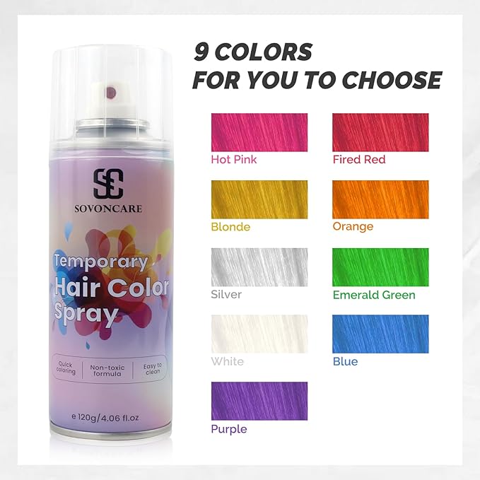 White Temporary Hair Color Spray, SOVONCARE Natural Hair Wax Dye Spray for Kids Halloween, Christmas Party, Cosplay -On 1-Day Washable 120ML