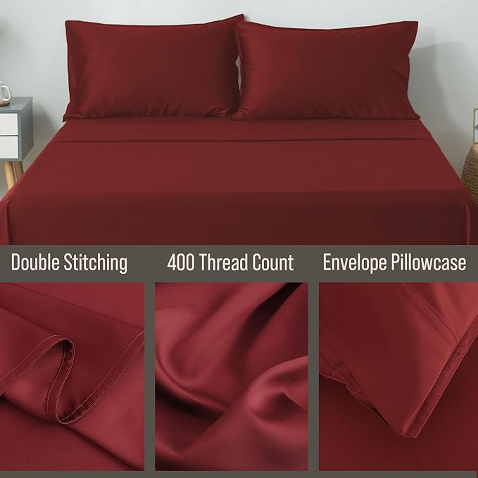 Bella Coterie | Luxury Queen Size Pillowcase Set | 100% Organically Grown Bamboo Viscose | Ultra Soft | Cooling | 2 Pcs [Merlot]
