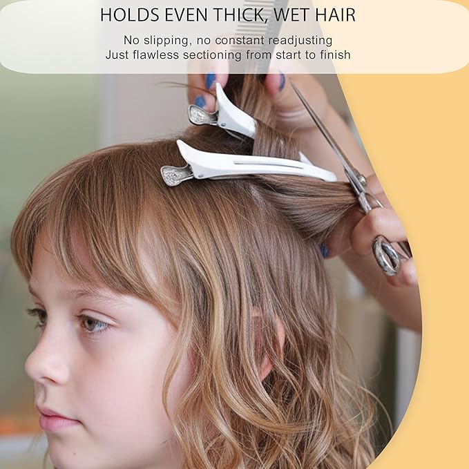 12 PCS Duckbill Hair Clips for Sectioning - 4.3” Professional Non-Slip Hair Clamps with Silicone Band, Gentle No-Mark Hold for Thick Hair, Styling & Coloring, Salon Hairdressing Accessories