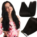 Full Shine Tape in Hair Extensions Human Hair 12Inch Skin Weft Human Hair Tape in Extensions Color 1B Off Black Double Sided Tapes Extension 20Pcs Straight Invisible Remy Extension 30G for Women