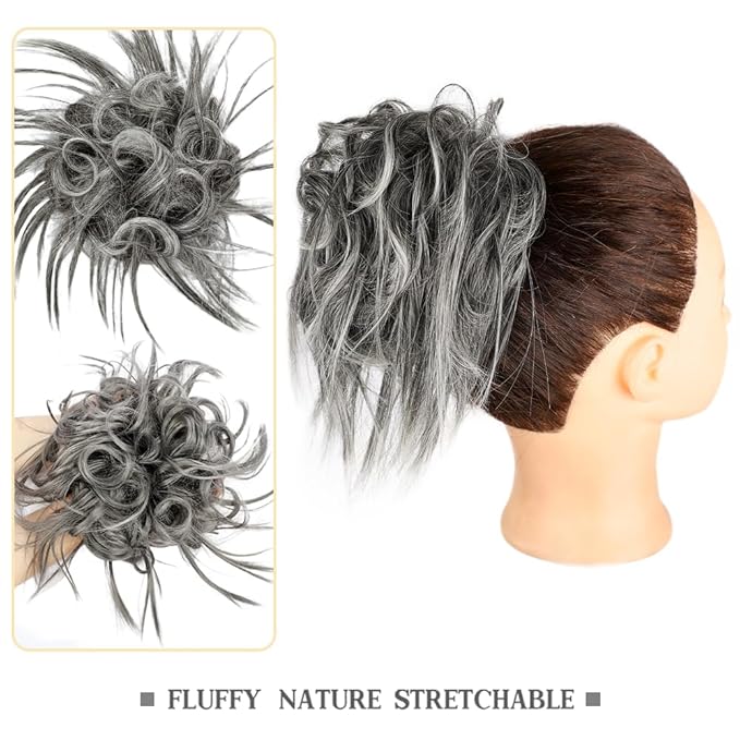 HMD Tousled Updo Messy Bun Hair Piece Hair Extension Ponytail With Elastic Rubber Band Updo Bun Synthetic Hairpieces for Women