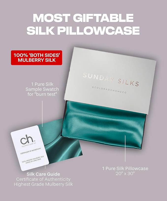 SUNDAYSILKS™ Premium Silk Pillow Cases | 100% Mulberry Silk Pillowcase with Zipper, All Sides Real 22 Momme Grade 6A Silk, Standard Queen, King Size [Teal Sapphire]