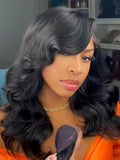 Julia Hair Bye Bye Slip Wig Feathered Layer Side Part Human Hair Wig 200% Density 7X5 Pre Cut Lace Closure Loose Body Wave Wigs Pre Everything Glueless with Secure Silicone Strips Drawstring 18 Inch