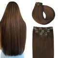 Clip in Extensions Real Human Hair, SURNEL Chocolate Brown Hair Extensions Clip ins 16 Inch 100g 6pcs (#4,16'')