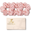 LULUSILK Silk Scrunchies for Hair Sleep, 100% Real Mulberry Silk, No Damage Hair Ties for Women and Girls, Elegant Lotus Pink, Pack of 3