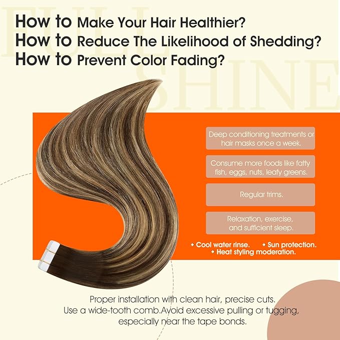 Full Shine Hair Extensions Tape in 16Inch Skin Weft Tape in Hair Extensions Balayage 4 Medium Brown Fading to 24 Honey Blonde And 4 Invisible Tapes in Extension Real Human Hair Straight Hair 50G 20Pcs