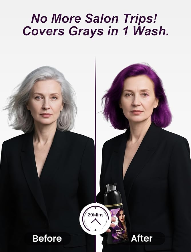 Hair Dye Shampoo 3 in 1, Natural Hair Dye to Cover Gray Hair, 400 ML, Purple