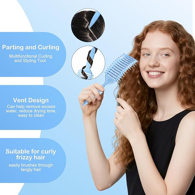 Curly Hair Brush & Curl Defining Brush – Easily Detangles Knots with Less Pulling – Styles Wet or Dry Hair, Tames Frizz for All Curl Types (Pink)