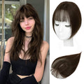 Hair Toppers for Women Real Human Hair, 360°3D Bangs Clip Human Toppers for Women with Thinning hair Realistic Scalp Line (Medium Brown, 3D Wispy Bangs(11 * 7))